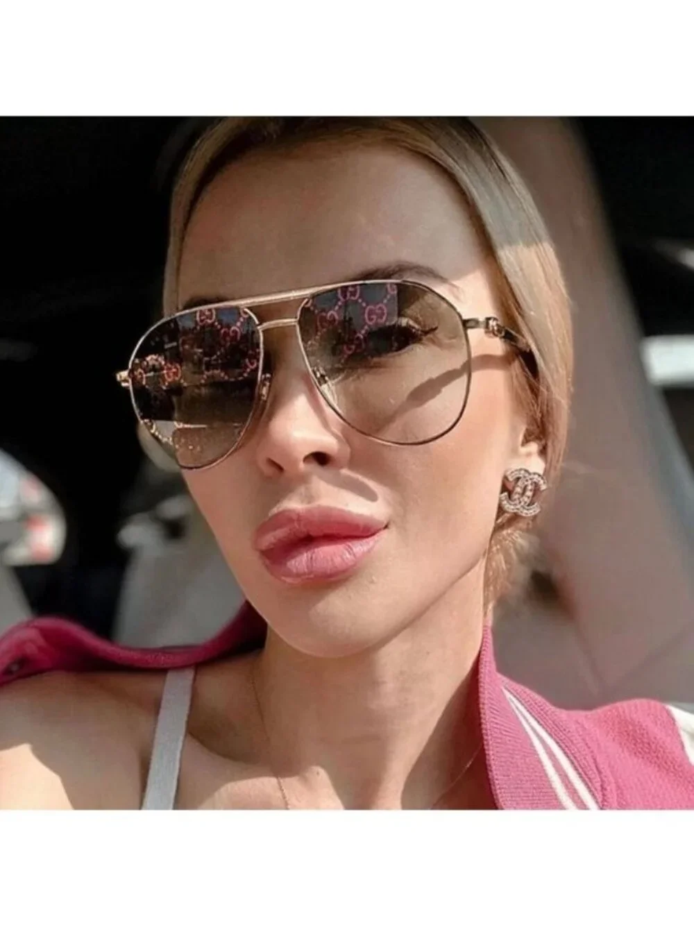 Gucci GG1220S 004 Aviator Sunglasses – Gold/Green with Pattern